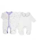 The Baby Sleepers for Girls Set of 3 - Soft Cotton Footed Pajamas for Newborns & Infants - Purple Flowers