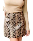 Suncoo Leather Mini Skirt In Snake Print