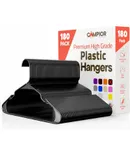 180-Pack Black Plastic Hangers – Heavy-Duty, Slim & Space-Saving Clothes Hangers with Non-Slip Shoulder Notches for Dresses, Suits, Jackets & Camisoles – Durable Lightweight PP Construction