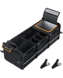 Large Trunk Organizer With Built-in Leakproof Cooler Bag, 2 Tie-Down Straps, 4 Removable Dividers, Foldable Cover, Built with 2mm PE Board