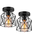 Luminaria colgante de una luz, The Nordic Modern Retro Industrial Jaula de pájaros de metal Lámpara colgante de techo con pantalla de diamante para cocina Isla Comedor Pasillo (Dos paquetes)