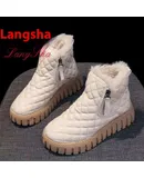 Langsha genuine leather thick-soled cotton shoes Martin boots for women winter new style velvet thickened snow non-slip warm outdoor short boots