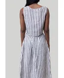 Overlap Midi Skirt in Linen Stripes