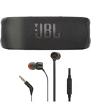 JBL Flip 6 Portable Waterproof Bluetooth Speaker (Black) + JBL T110 in Ear Headphones