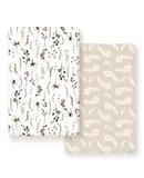 Stretchy Ultra Soft Jersey Knit Fitted Pack n Play Sheets Set 2 Pack, Neutral Portable/Mini Cribs Sheets, Fit Playards Mattress Pads Safe and Snug, Stylish Pretty Flora for Baby, Beige