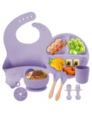 Baby silicone tableware set baby learn to eat auxiliary tableware independent eating suction cup bowl all in one Children's dinner plate BPA-free food-grade silicone-Dark purple ten piece set
