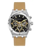 Reloj Guess Hombre | Coleccion Continental | Modelo GW0262G1 | Caja Redonda | Ø 44mm Acero inoxidable | Cierre Hebilla | Movimiento Cuarzo | Dial Negro | Cristal Mineral | Correa Cuero Beige | 30m / 3 ATM | Línea Lujo