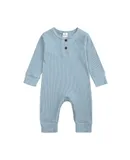 Baby Bodysuit Ribbed Romper Soft Unisex Boy Girl Outfit Clothes 0-12 month Light blue 3-6Months