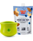 Zogoflex Toppl & Creamy Treats Nut Butter, Blueberry, Chia Seeds Bundle | Treat Dispensing Dog Toy Puzzle – Dog Toy for Moderate Chewers, Fetch, Catch – Holds Kibble, Treats, X-Large, Granny