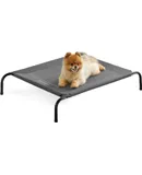Small Elevated Cooling Outdoor Dog Bed - Raised Dog Cots Beds for Small Dogs, Portable Indoor & Outdoor Pet Hammock Bed with Skid-Resistant Feet, Frame with Breathable Mesh, Grey, 35 inches