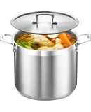 Stockpot – 16 Quart – Brushed Stainless Steel – Heavy Duty Induction Pot with Lid and Riveted Handles – For Soup, Seafood, Stock, Canning and for Catering for Large Groups and Events by BAKKEN