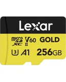 Lexar 256GB Professional Gold Micro SD Card, UHS-II, C10, U3, V60, A1, Full HD, 4K UHD, Up to 280/180 MB/s, for Drones, Action Cameras, Portable Gaming Devices (LMSGOLD256G-BNNNG)
