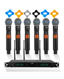 Wireless Microphone System 6 Channel UHF Portable Receiver w 6 Cordless Dynamic Mic 492F Range