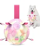 Extra Large Dog Toys Soccer Ball Durable Dog Balls for Extra Large Dogs, Beach Pool Dog Water Toy, Interactive Dog Toys for Tug of War, Puppy Birthday Gifts, Rainbow (9 Inch)