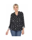 Women's Pleated Long Sleeve Leaf Print Blouse