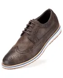 Mio Marino Men's Ornate Wingtip Oxford Shoes-Dark Brown-10