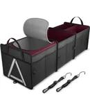 Sturdy Car Trunk Organizer with Premium Insulation Cooler Bag, Heavy Duty Collapsible Trunk Storage Organizer for Car, SUV, Truck, or Van (3 Compartments, Red)