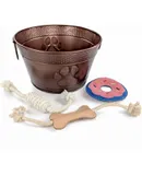 Metal Dog Toy Box Plus 3 Dog Chew Toys Combo Set for Aggressive Chewers Dog and Cat Storage Bin with Handles, Toy Basket for Pets