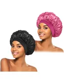 2Pcs Silk Bonnet for Sleeping, Satin Hair Bonnets, Soft Elastic Band Silk Sleep Cap, Hair Wrap for Women (Color-D Black Rose Red)