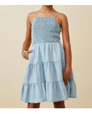 Hayden La Youth Girl's Olivia Smocked Tiered Dress In Denim