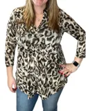 Honeyme Leopard Babydoll Gabby Tunic Top In Taupe