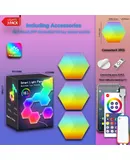 Hexagonal quantum light board, LED wall lights for gaming and smart home DIY decoration synchronized with music, night lights for interior decoration Bluetooth APP-3 packages