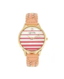 Sophie & Freda Tucson Leather-Band Watch w/Swarovski Crystals - Gold/Coral