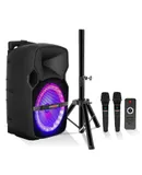 10 Inch TWS Pair Bluetooth Party Speakers 400W Portable Karaoke Loud PA System + Tripod Stand 2 Wireless Mics LED Light