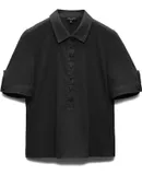 Rag & Bone Women's Ribbed Mixed Media Short Sleeve Polo, Black