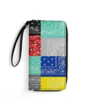 Bandana Paisley Patchwork Pattern Wallet for Womens PU Leather Zip Around Wallers Clutch Wristlet Travel Long Purse