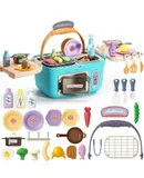 Kids Picnic & Kitchen Playset,Portable Pinic Basket with Musics & Lights, Color Changing Play Foods, Sink