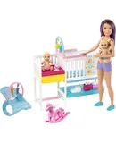 Barbie Nursery Playset with Skipper Babysitter Doll, 2 Baby Dolls, Crib and Working Baby Gear
