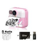 FromPRO  Kids Camera Instant Print,5 Roll No-Ink Print Paper 32G SD Card - M10 Pink