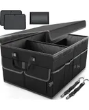 Car Trunk Organizer, Collapsible Multi Compartment Car Organizer, Foldable SUV Storage for Car Accessories for Women Men, Non Slip Bottom, Securing Straps, Soft Cover 60L (Black, Large)