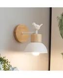 Nordic wall lamp led creative modern minimalist aisle bedroom room living room solid wood corridor children's bedside lamp without light source white (with bird)