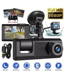 Driving recorder HD night vision 1080P front and rear 2-inch three-lens car camera - dual recording (front + interior) + 32G
