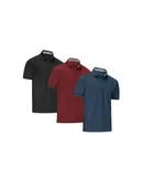 Mio Marino Designer Golf Polo Shirt 3 pack-Black,Burgundy,Navy- Large