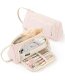 Anko large-capacity twill window pencil case for junior high school and elementary school students stationery storage simple solid color multi-layer pencil case Twill window pencil case pink