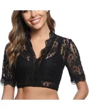 Dirndl Blouse Women's Lace Costume Elegant Short Sleeve Black White Alpenmarchen Adxcd 08 Black 3 4XL