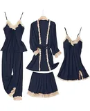 Silk Pajama Sets, Loungewear, Satin Pajamas Sets for Women - Set of 5 - L