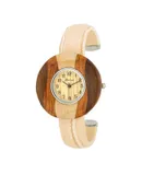 Brenna Beige Wood Inspired Leather Cuff Watch