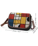 Mondrian Inspired（14） Vintage Crossbody Bag for Women Medium Leather Hobo Bags Shoulder Bag Classic City Leather Satchels