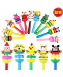 6 Pieces Wooden Bell Hand Rattle, Rainbow Handle Wooden Bell Bell Rattle Baby Kids Kids Music Toy Cartoon Animal Rattle
