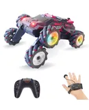 Remote Control Car, 2.4GHz Electric Race Stunt Car with Spray Lights Music Double Sided 360°Rotation, 6WD Hand Controlled Gesture Off Road Vehicle for Boys Girls (Red)