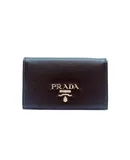 Prada Black Vitello Grain Soft Calf Leather Credit Card Case Wallet