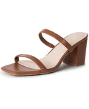 J. Adams Stormi Heeled Sandals Women Dressy Summer Flat Mules- Square Toe Double Band Low Block Heel Sandals