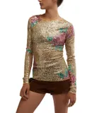 Free People Women's Printed Gold Rush Long Sleeve Top Champagne Combo