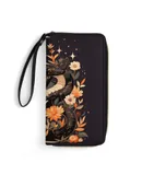 Flower Entwined Snake Wallet for Womens PU Leather Zip Around Wallers Clutch Wristlet Travel Long Purse