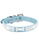 Rhinestone Collar with Rhinestone Bow,PU Leather for Dogs and Cats,M Blue