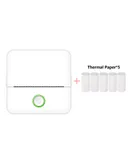 Mini Printer, Portable Inkless Pocket Printer Wireless Bluetooth Photo Printer for iOS and Android Sticker Printer with 5 Rolls of Thermal Printing Paper for Photos, Notes, Memos, DIY (White)
